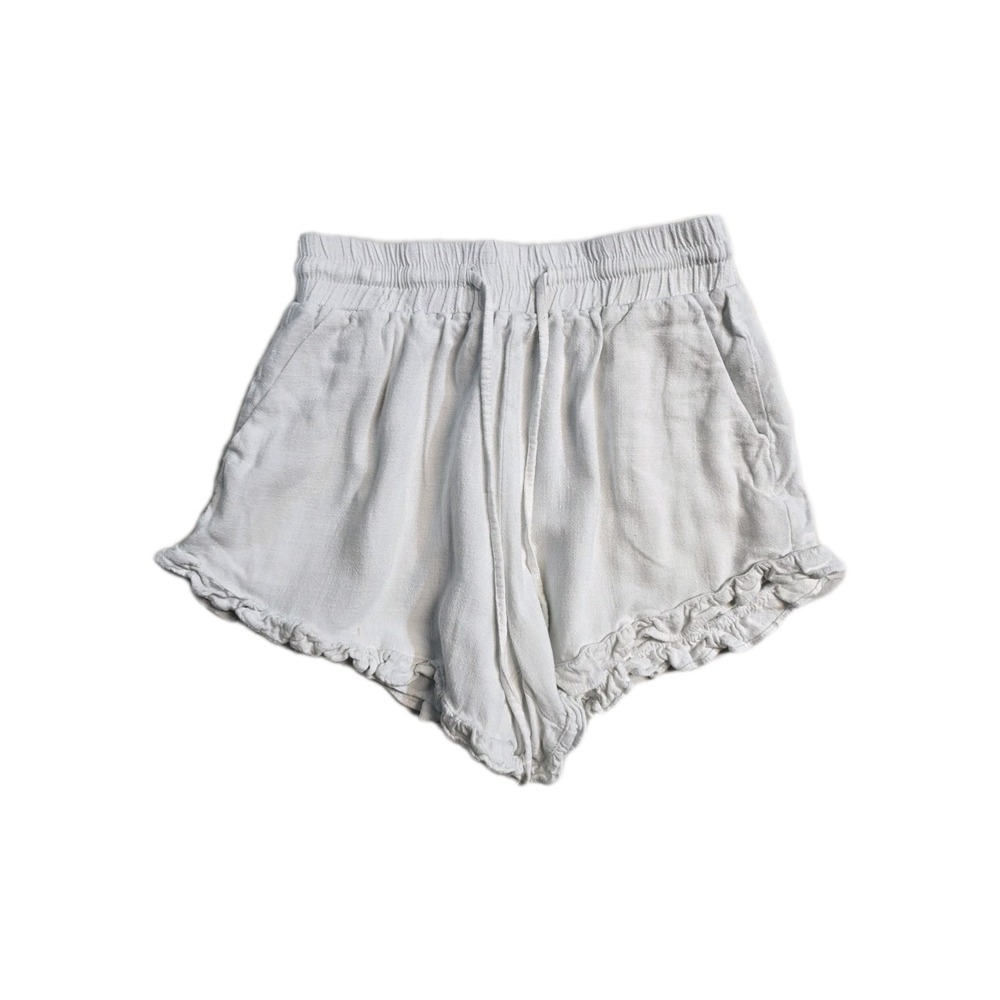 Cider Women's White XS Ruffles Shorts Drawstrings Linen Blend Lined - Picture 1 of 3